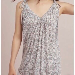 Pure + Good Anthropologie Womens Large White Multicolor Tie Shoulder Top Boho